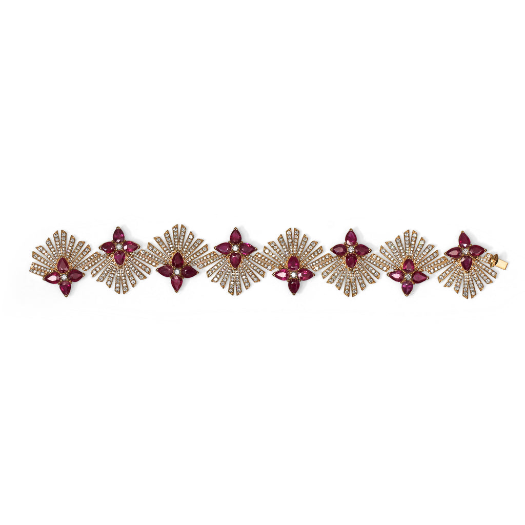Sunray Ruby 23.63ct and Diamond 6.39ct Bracelet in 18K Gold