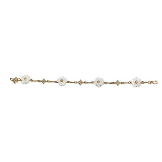 Colorbloom 14mm White Mother of Pearl Flower and White Diamond 0.35ct Bracelet in 18K Gold