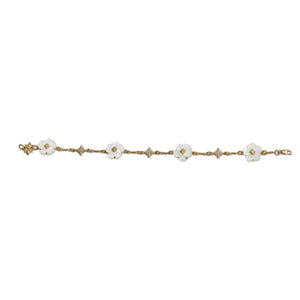 Colorbloom 14mm White Mother of Pearl Flower and White Diamond 0.35ct Bracelet in 18K Gold