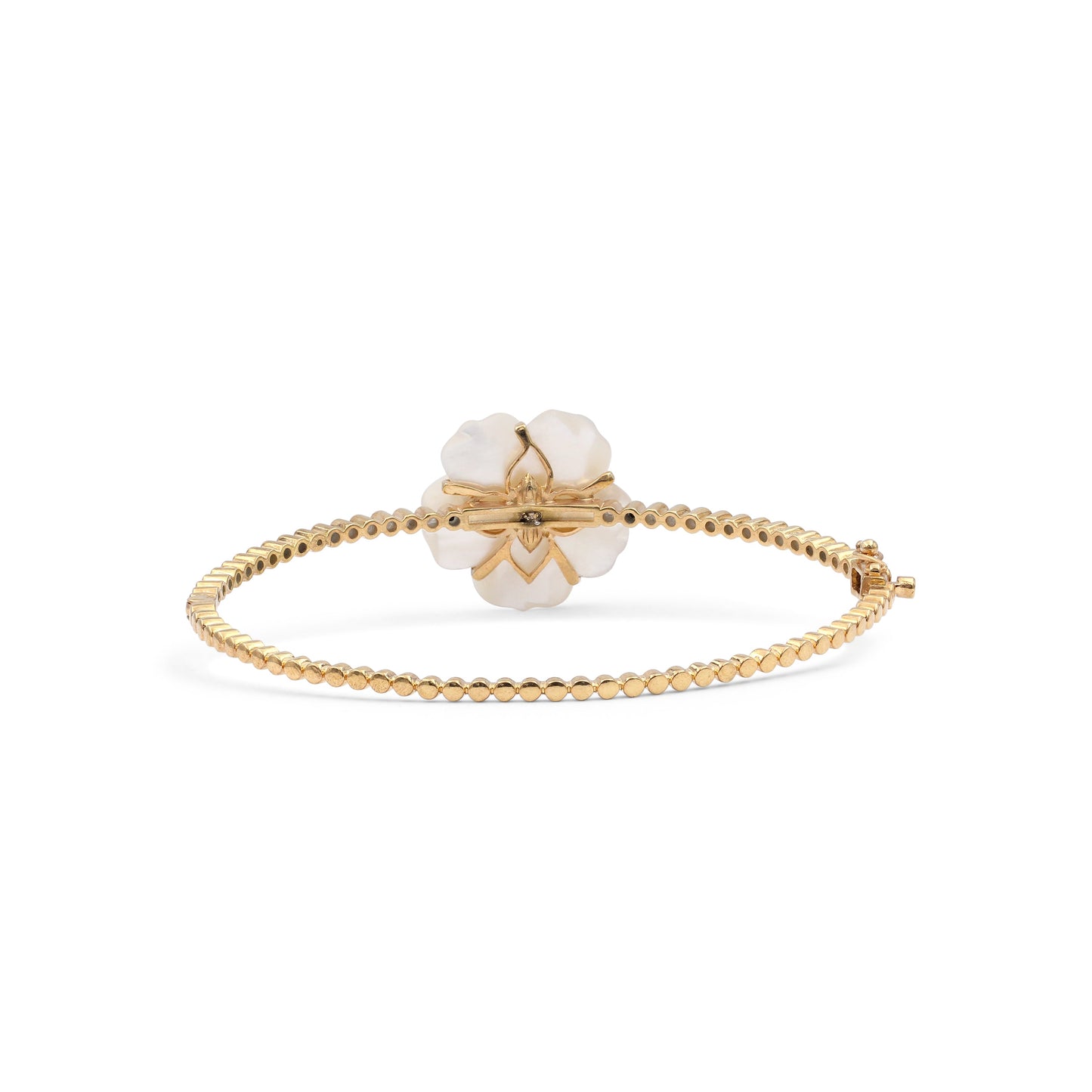 Colorbloom 22mm White Mother of Pearl Flower and White Diamond 0.45ct Bangle in 18K Gold