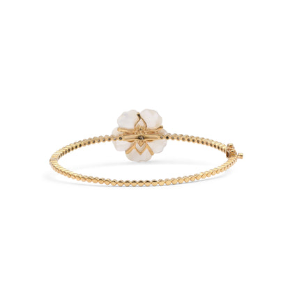 Colorbloom 22mm White Mother of Pearl Flower and White Diamond 0.45ct Bangle in 18K Gold