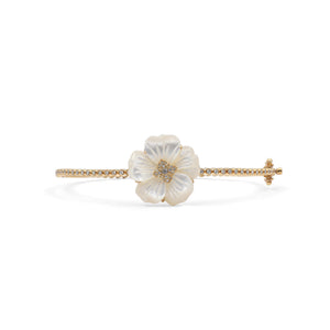 Colorbloom 22mm White Mother of Pearl Flower and White Diamond 0.45ct Bangle in 18K Gold