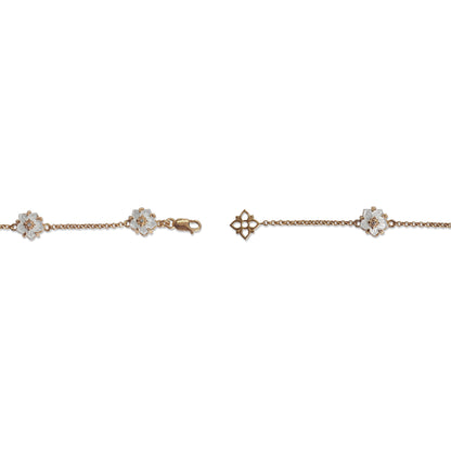 Colorbloom 8mm White Mother of Pearl Flower and White Diamond Bracelet in 18K Gold