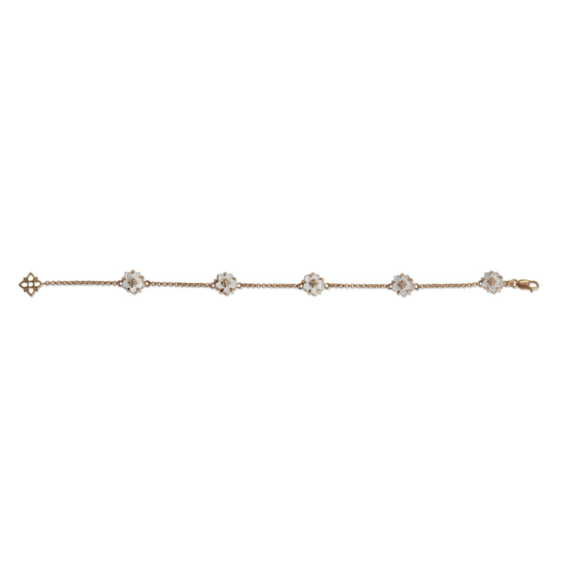 Colorbloom 8mm White Mother of Pearl Flower and White Diamond Bracelet in 18K Gold