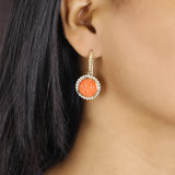 Luxury Hand Carved Coral and Diamond 0.40ct Earrings in 18K Gold