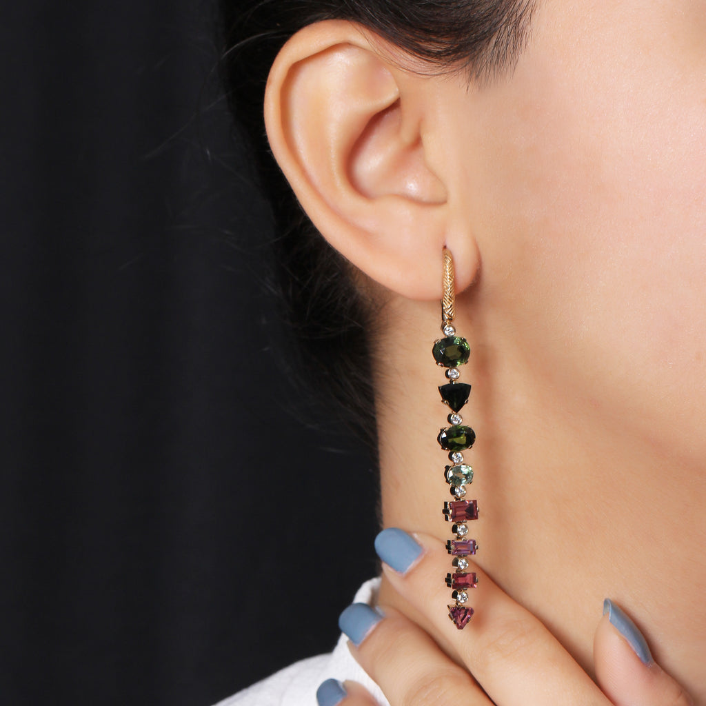 Luxury Tourmaline 10.2ct and Diamond 0.35ct Earring in 18K Gold