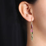 Luxury Pink Green and Bi-Color Tourmaline 10.5ct and Diamond 0.15ct Earring in 18K Gold