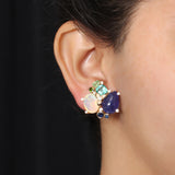 Luxury Tanzanite 15.5ct Emerald 3.1ct Opal 4.4ct Blue Sapphire Tsavorite Chrome Diopside and Diamond 0.20ct Earring in 18K Gold