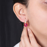 Luxury Rubellite Tourmaline 12.2ct and Diamond 0.50ct Earring in 18K Gold