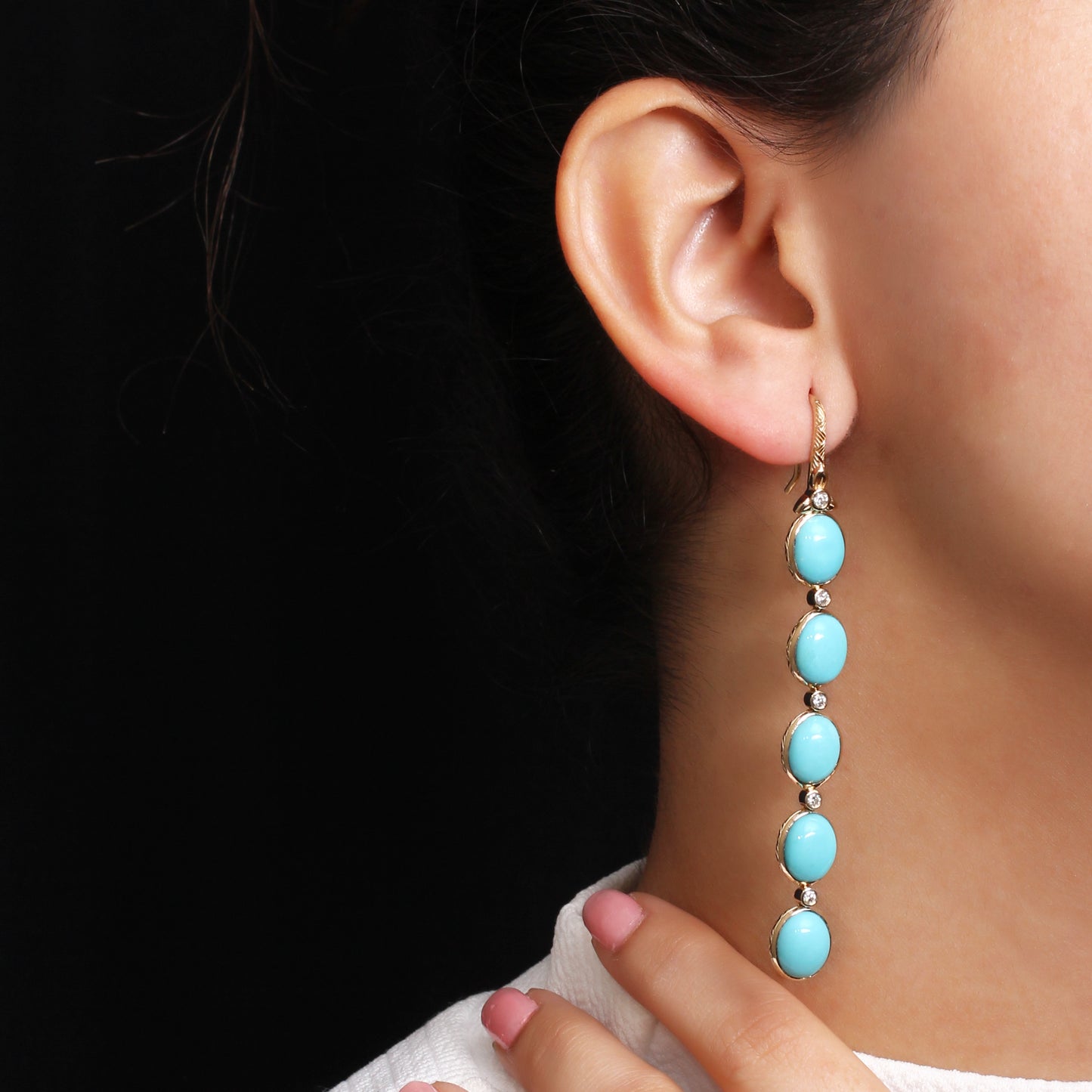 Luxury Turquoise 20ct and Diamond 0.35ct Earring in 18K Gold