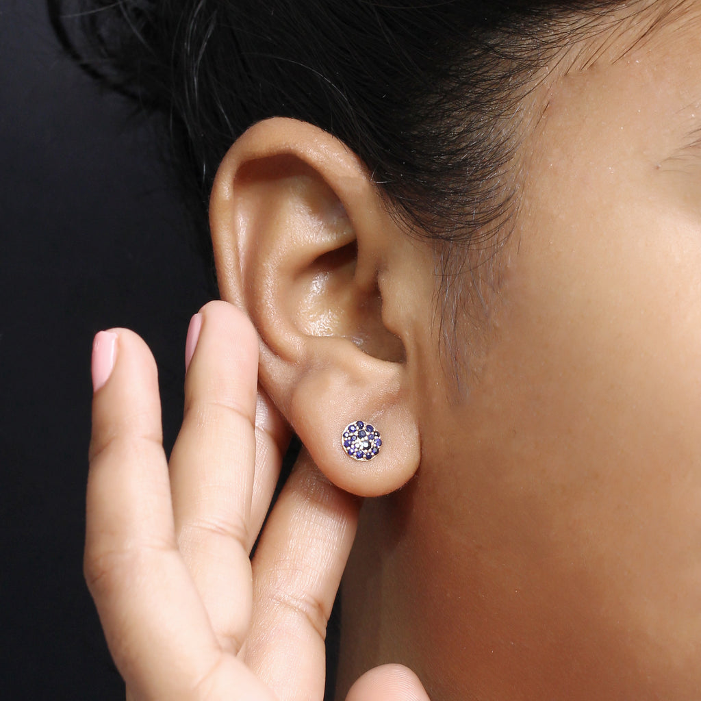 Luxury Blue Sapphire Pave Stud Earring in 18K Gold