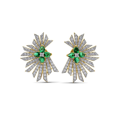 Sunray Emerald 1.05ct and Diamond 1.85ct Earring in 18K Gold