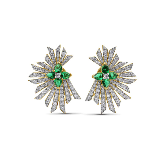 Sunray Emerald 1.05ct and Diamond 1.85ct Earring in 18K Gold