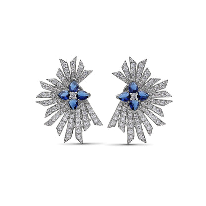 Sunray Sapphire 1.60ct and Diamond 1.85ct Earring in 18K Gold