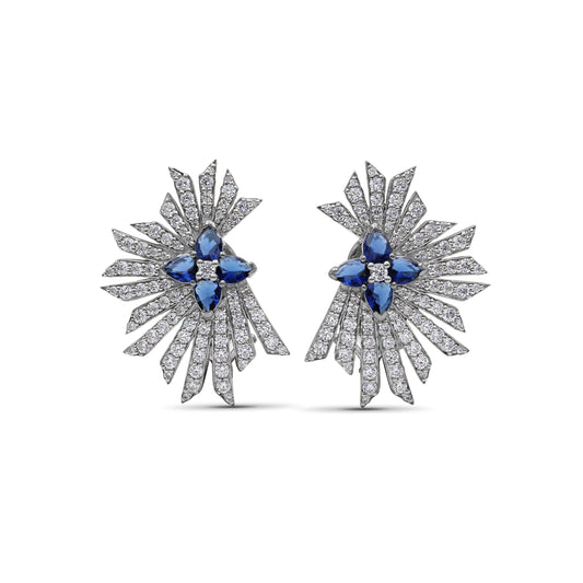 Sunray Sapphire 1.60ct and Diamond 1.85ct Earring in 18K Gold