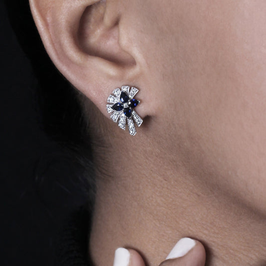 Sunray Sapphire 1.17ct and Diamond 0.58ct Earring in 18K Gold