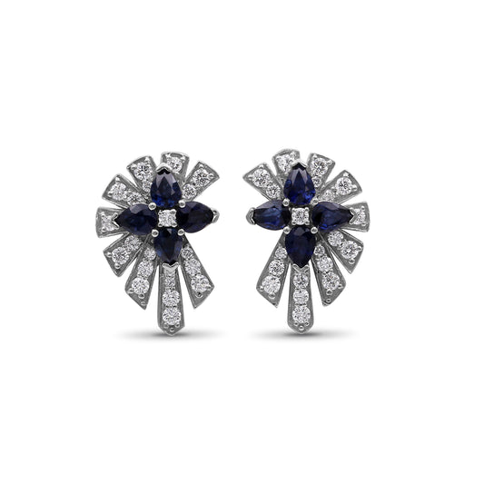 Sunray Sapphire 1.17ct and Diamond 0.58ct Earring in 18K Gold