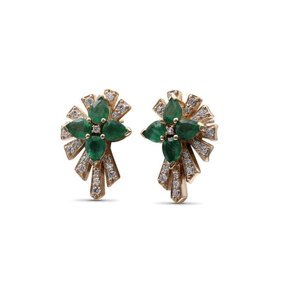 Sunray Emerald 2.20ct and Diamond 0.50ct Earring in 18K Gold
