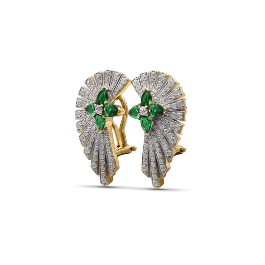 Sunray Emerald 1.05ct and Diamond 1.25ct Earring in 18K Gold