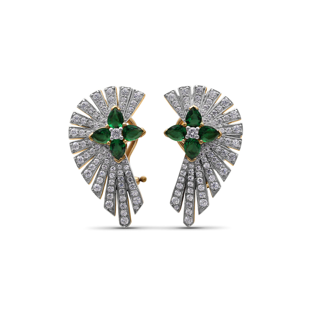 Sunray Emerald 1.05ct and Diamond 1.25ct Earring in 18K Gold