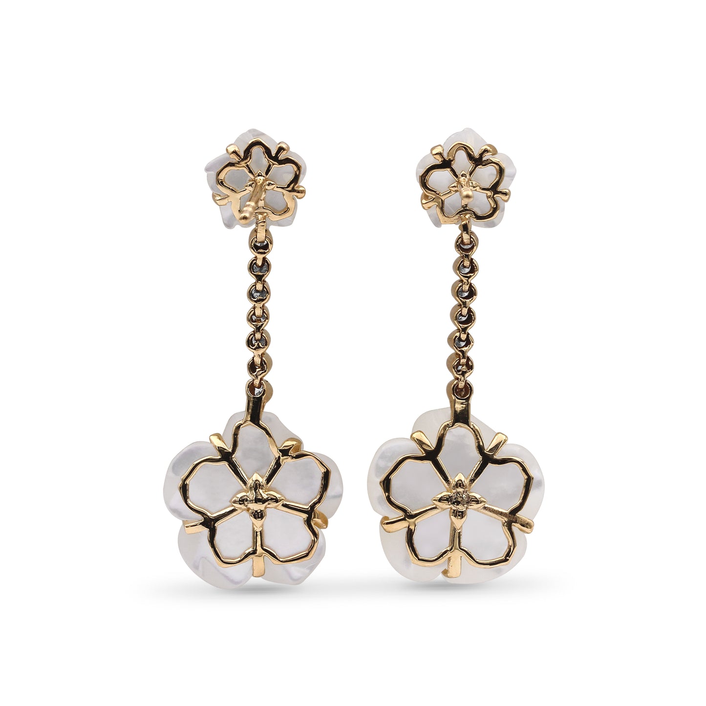 Colorbloom 8mm, 14mm White Mother of Pearl Flower and White Diamond 0.20ct Earring in 18K Gold