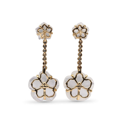 Colorbloom 8mm, 14mm White Mother of Pearl Flower and White Diamond 0.20ct Earring in 18K Gold