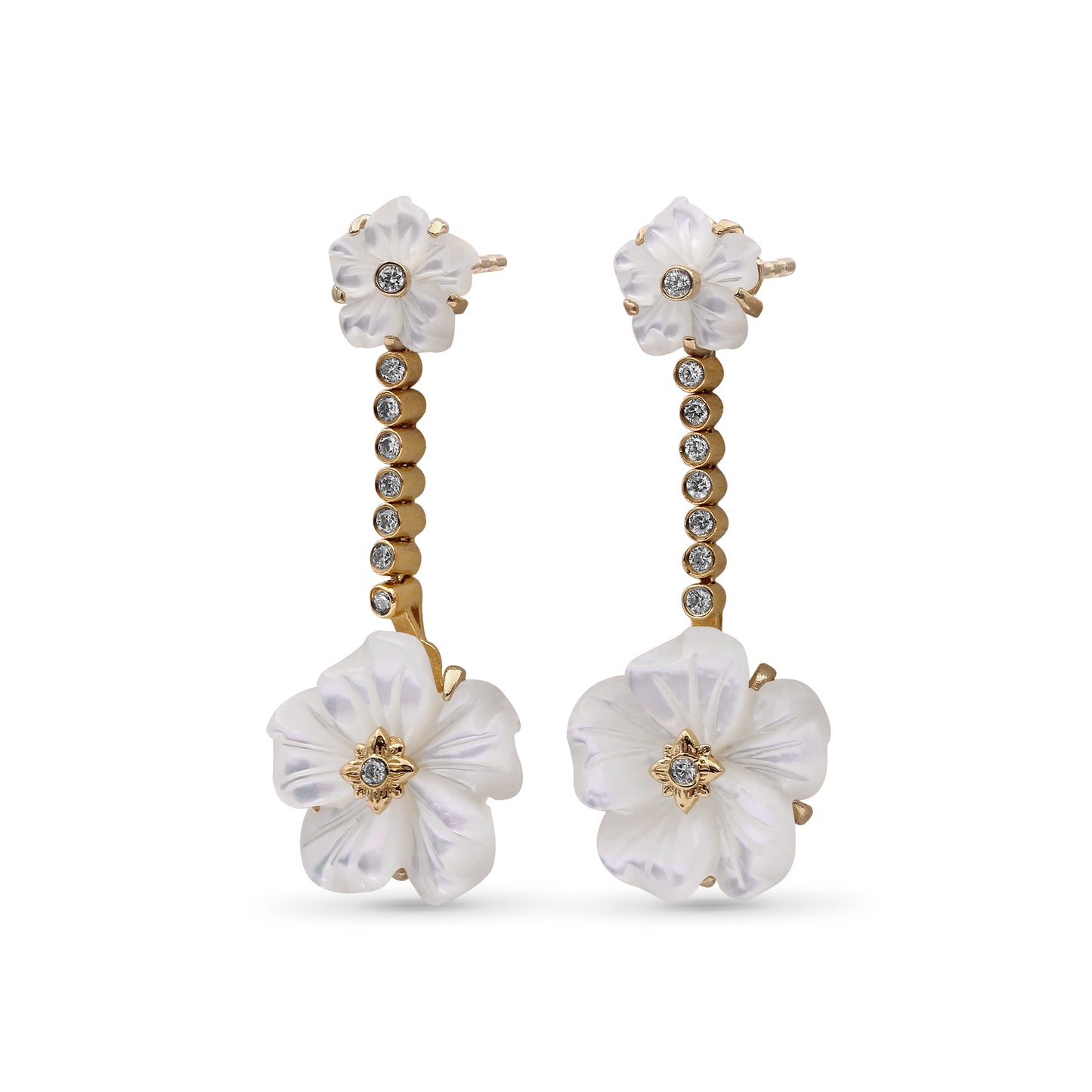 Colorbloom 8mm, 14mm White Mother of Pearl Flower and White Diamond 0.20ct Earring in 18K Gold