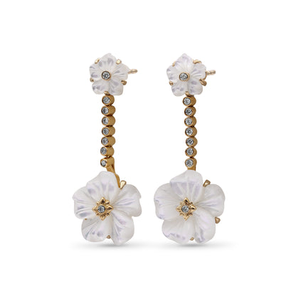 Colorbloom 8mm, 14mm White Mother of Pearl Flower and White Diamond 0.20ct Earring in 18K Gold