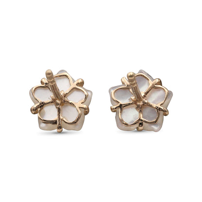 Luxury Colorbloom 8.00mm White Mother of Pearl Flower and White Diamond Earring in 18K Gold