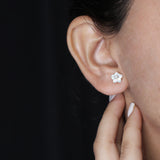 Luxury Colorbloom 8.00mm White Mother of Pearl Flower and White Diamond Earring in 18K Gold