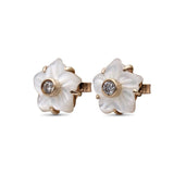 Luxury Colorbloom 8.00mm White Mother of Pearl Flower and White Diamond Earring in 18K Gold