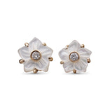 Luxury Colorbloom 8.00mm White Mother of Pearl Flower and White Diamond Earring in 18K Gold