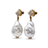 Pearlicious 20 x 15 White Baroque Pearl and White Diamond 0.30ct Earring in 18K Gold