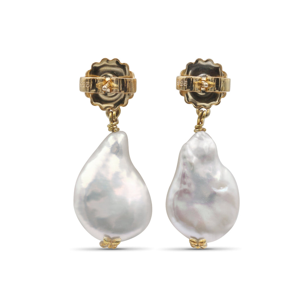 Pearlicious 20 x 15 White Baroque Pearl and White Diamond 0.30ct Earri ...