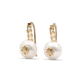 Pearlicious 10mm White Pearl and White Diamond Earring in 18K Gold