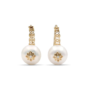 Pearlicious 10mm White Pearl and White Diamond Earring in 18K Gold