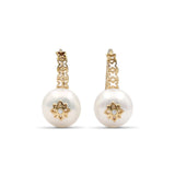 Pearlicious 10mm White Pearl and White Diamond Earring in 18K Gold