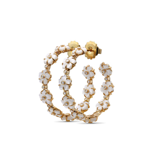 Colorbloom 8mm White Mother of Pearl Flower and White Diamond 0.35ct Earring in 18K Gold