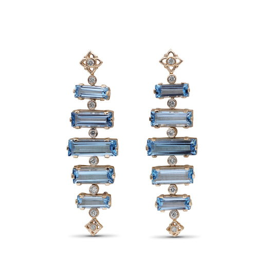 Luxury Aurora Swiss Blue Topaz and 0.30ct Diamond Earring in 18K Gold