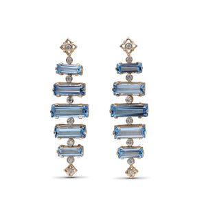 Luxury Aurora Swiss Blue Topaz and 0.30ct Diamond Earring in 18K Gold