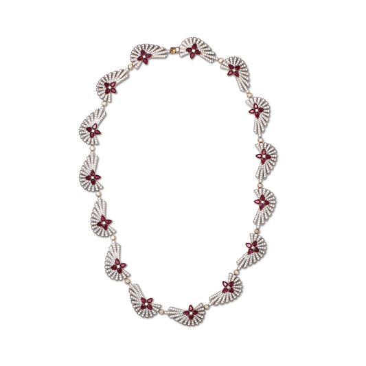 Sunray Ruby 10.20ct and Diamond 13.10ct Necklace in 18K Gold
