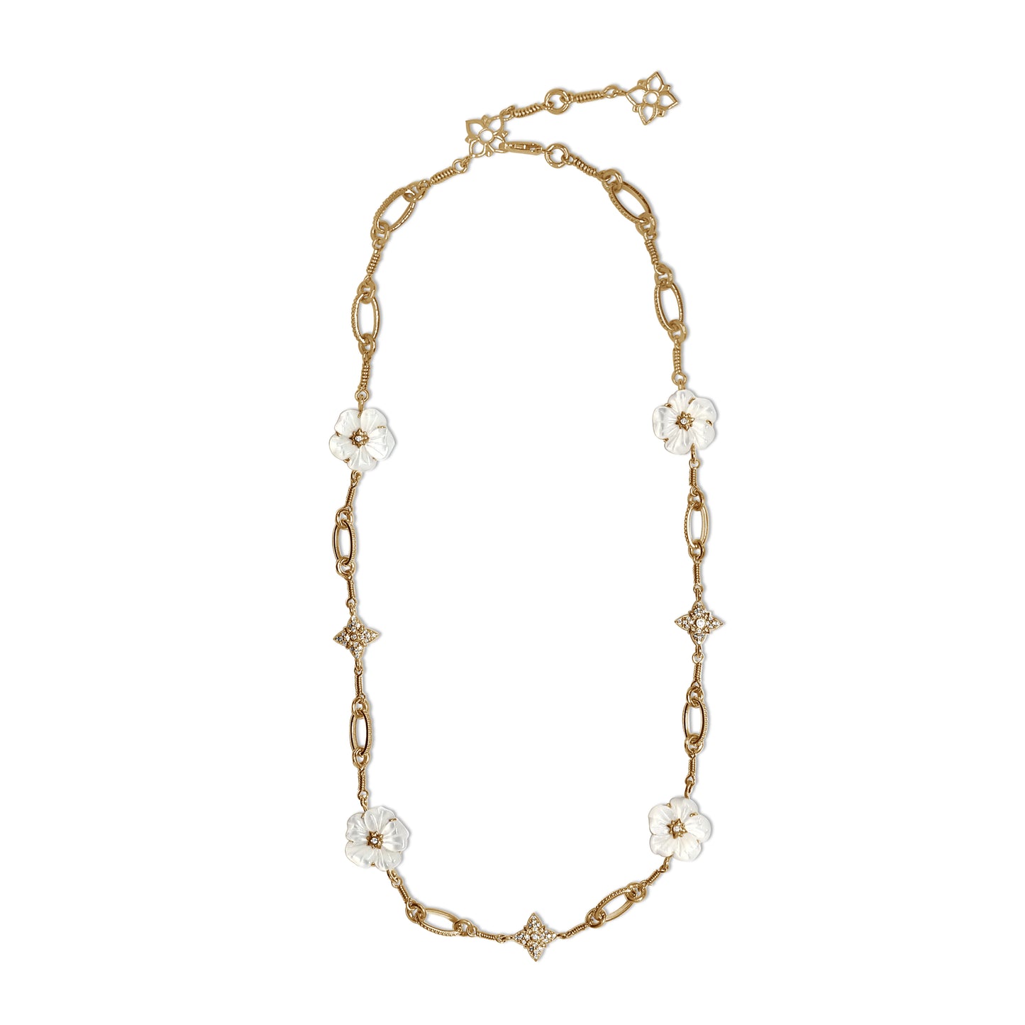 Colorbloom 14mm White Mother of Pearl Flower and White Diamond 0.35ct Necklace in 18K Gold