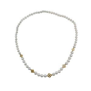 Pearlicious 4-6mm White Pearl and White Diamond 0.10ct Necklace in 18K Gold