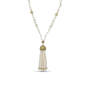 Luxury Pearlicious White Pearl and 0.47ct Diamond Necklace in 18K Gold