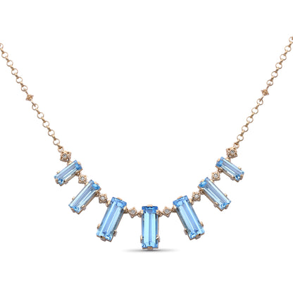 Luxury Aurora Swiss Blue Topaz and 0.05ct Diamond Necklace in 18K Gold