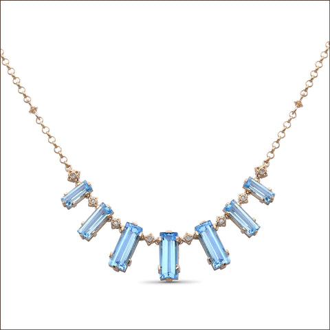 Luxury Aurora Swiss Blue Topaz and 0.05ct Diamond Necklace in 18K Gold