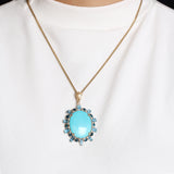 Luxury Turquoise 28ct Swiss and London Blue Topaz 11.3ct and Diamond 0.25ct Pendant in 18K Gold