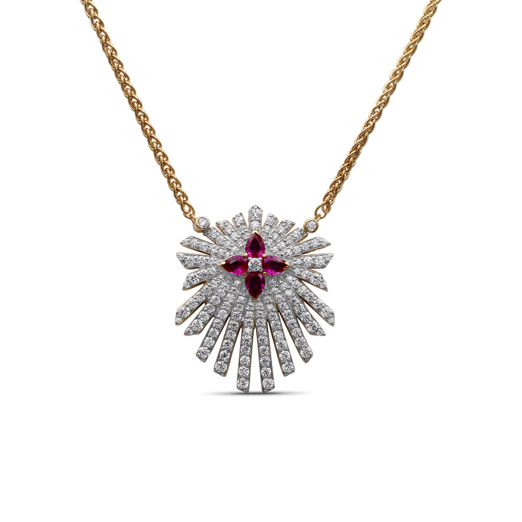 Sunray Ruby 0.80ct and Diamond 1.35ct Pendant in 18K Gold