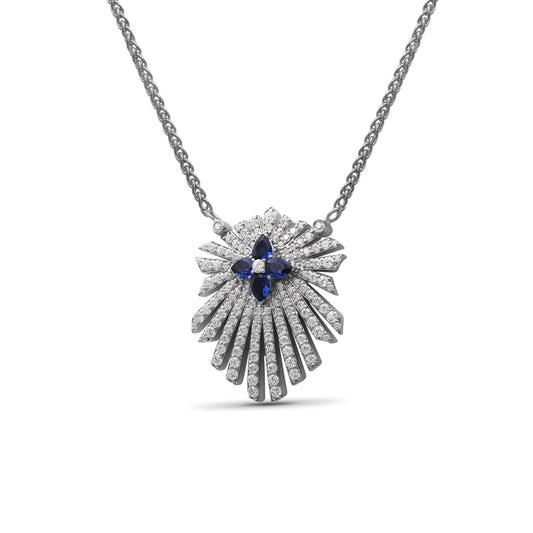 Sunray Sapphire 0.80ct and Diamond 1.35ct Pendant in 18K Gold