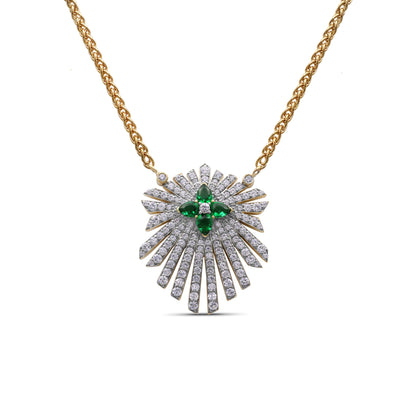 Sunray Emerald 0.55ct and Diamond 1.35ct Pendant in 18K Gold